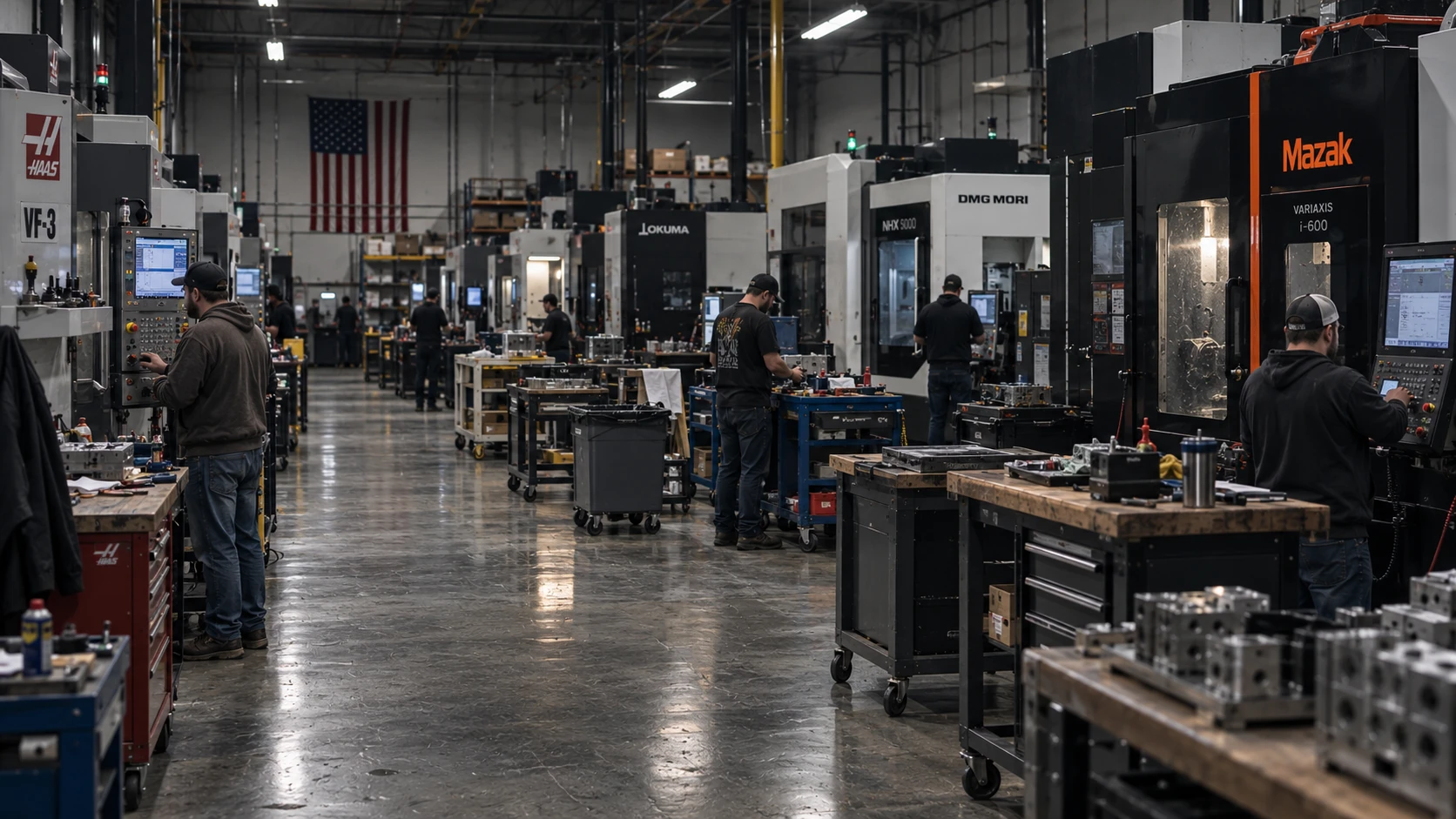 Experienced manufacturing team working across CNC machines and production stations